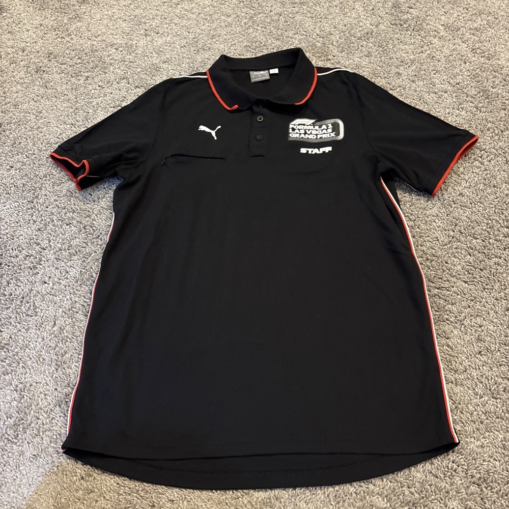 Puma F1 Formula 1 Las Vegas Grand Prix Staff Polo Shirt Mens Medium Black Red - Picture 1 of 8